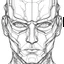 Placeholder: outline art for square half face cyborg coloring page for kids, classic manga style, anime style, realistic modern cartoon style, white background, sketch style, only use outline, clean line art, no shadows, clear and well outlined