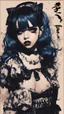 Placeholder: Poster in two gradually, a one side malevolent goth vampire girl face and other side the Singer Melanie Martinez face, full body, painting by Yoji Shinkawa, darkblue and sepia tones,