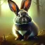 Placeholder: frank frazetta style, cute rabbit in the forest clearing