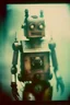 Placeholder: steampunk, vintage analog polaroid of a woman robot, female body, fog, lomography, heavy film grain, night, color bleed, depth of field, bokeh, retro