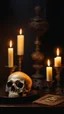 Placeholder: Claude monet painting style candles in the dark with rose A skull