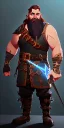 Placeholder: A high definition, high detail full body dungeons and dragons character design of a dwarf male warrior who has a short, stout, and strong build, with a thick ginger beard, long ginger hair styled into a man bun, and wearing heavy metal plated armor with pauldrons