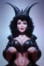 Placeholder: Joan Collins as evil queen in black leather, leather, busty, cleavage, angry, stern look. character design by cory loftis, fenghua zhong, ryohei hase, ismail inceoglu and ruan jia. unreal engine 5, artistic lighting, highly detailed, photorealistic, fantasy