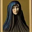 Placeholder: Cloaked young woman, portrait, highly detailed