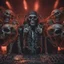 Placeholder: DJ of the damnded, insanely detailed DJ booth in hell, MID set, speakers and equipment made of bone, anatomically correct, add more skulls in th audience, photorealism, vray, 8k 3d