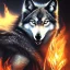 Placeholder: fantasy black wolf with flames around him