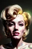 Placeholder: Ultra Realistic image, portrait, blonde woman, sweet Marylin Monroe face, perfect iris, glow eyes, gold makeup. Cyberpunk style, latex coat, fog, rain, soft color, highly detailed, unreal engine 5, ray tracing, RTX, lumen lighting, ultra detail, volumetric lighting, 3d, finely drawn, high definition, high resolution.