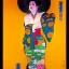 Placeholder: Retrato de cuerpo entero una Gheisha vestida con kimono muy guapa y voluptuosa con el estilo de Gustav Klimt