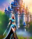 Placeholder: happiness world, castle background, warrior princess in front, portrait