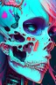 Placeholder: a close up of a person with a skull on their head, anime skull portrait woman, scary detailed art in color, hiroyuki-mitsume takahashi, nychos art aesthetic, half woman half skeleton, anime cyberpunk art, colored manga art, rossdraws pastel vibrant, cold colors. insanely detailed, beautiful anime portrait, stunning anime face portrait, scary art in color