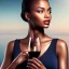 Placeholder: photo of a beautiful mixed race woman holding a bottle of wine, outdoors, photorealistic, ultra-detailed