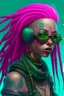 Placeholder: mermaid cyberpunk some fish scales on face pink hair dreadlock sunglasses