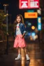 Placeholder: Little 6 years old beautiful girl perfect face,1girl wearing a pretty shirt and jean pant, standing pose,modern city ,night view