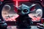 Placeholder: fluffy big eyed baby dragon sith lord in the command centre in second death star with view to a star wars planet, and christmas tree and sith gifts sith spacer ships, cinematic eye view