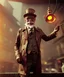 Placeholder: steampunk, cabaret scene. old man. little monkey, Sunglasses, rain, smoking, happy, hot. people background, highly detailed, concept art, unreal engine 5, god rays, ray tracing, RTX, lumen lighting, ultra detail, volumetric lighting, 3d, finely drawn, high definition, high resolution.