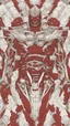 Placeholder: Create a captivating pattern inspired by the first Titan in Attack on Titan. The design should embody the essence of the inaugural Titan, capturing its colossal power and fearsome presence. Consider the intricate details of its transformation, incorporating the emotional undertones and brutal strength that define the Titan. Whether through stark lines or flowing curves, red color