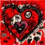 Placeholder: Valentine's Day heart Card from a stalker, Ink illustration by Jonathan Meese, violent, emo, romantic horror, expressionism, saturated crimson colors