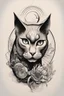 Placeholder: Create a captivating modern 2d ink tattoo design for print , prestigious Divine Cat using the elegant influences of japan art style, for print, dynamic elements from fashion and design, and bold Japanese contemporary art aesthetics, framing centered in the center, distanced from the edges of the paper perimeter, perfect anatomy, bauhaus, Divine Proportion,