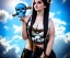 Placeholder: Very sensual gorgeous curvy young white woman brunette hair maiden dressed in blue posing sensually with plaits, and with a skull in her hand, background of ancient marble Roman arcs heavenly sunshine beams divine bright soft focus holy in the clouds steampunk engine steampunk engine.