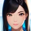 Placeholder: black haired woman, casual clotting, realistic, HD4k, watery cloud background, close up shot,