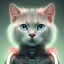 Placeholder: A cute portrait of a cyborg cat white neon color scheme, high key lighting, volumetric light high details psychedelic background