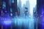 Placeholder: Atmospheric, night, city, dark, unsafe, rain, high level of detail, high definition, blue neon, blue lights, blender 3d