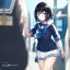 Placeholder: Clear focus,High resolution, Black short fluffy hair, and blue eyes, wearing a sailor uniform, must wear a short skirt with a horizontal line