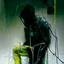 Placeholder: Minimal contemporary abstract oil paintings close up person wearing hazmat suit limbs sinew and concrete fragments. Wires hanging. illuminated at night style of Justin Mortimer And Francis bacon And ashley wood