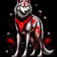 Placeholder: anthropomorphic wolf full body art illustration black background red and white color full body