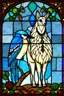 Placeholder: vitrail d'un geai bleu et d'un lama art déco d'après mucha