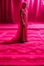 Placeholder: A veiled woman stands on a pink carpet