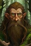 Placeholder: Gnom, braune lange wilde Haare, große, auffällig dicker Nase, grüne Augen, sehr jung (etwa zwanzig Jahre) , Druide, Haut wie Baumrinde, Zeichen im Gesicht, keine Falten im Gesicht, Mann