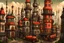 Placeholder: A world of rusty and greyish buildings, pipelines, smoking chimneys, with steampunk elements, by Amanita Design