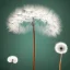 Placeholder: a small, fluffy dandelion on fire at the middle left part of the picture, dreamlike minimalist art with a lot of white space around it