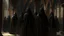 Placeholder: black robe hooded monks in the chapel