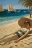 Placeholder: cote d'azur woman lying on the beach painting neoclassism