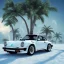 Placeholder: 1980's aesthetic vaporwave palm trees with porsche in the winter snow with lightning