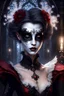 Placeholder: beautiful vampire Masquerade portrait with mask, extremely mysterious and fancy vampire makeup and costume, dandelion has big cute eyes and looks so cute. detailed digital art by greg rutkowski, thomas kinkade and keith parkinson, artstation, cgsociety, 8 k, hd, glowing, shining, fairy lighting