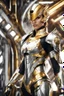 Placeholder: Excellent photo,mechines,realistic photo digital woman,half body,abstracs armored silver chromecast golden colors shine.style: details digitalphoto, spaceship interior background