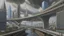 Placeholder: A hyper-realistic oil painting depicting a futuristic cityscape with a bridge over a bustling metropolis, showcasing buildings under construction and overpasses, blending contemporary art styles with intricate details