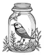 Placeholder: bird life in jar minimalistic, line art, background, vector, svg, coloring book page style, black outline on white background