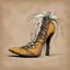 Placeholder: create simple women's Regency style side-lace shoes with decorative contrasting stitching, in fine suede leather, illustrated in the comic book style of Bill Sienkiewicz and Frank Miller, highly detailed, 4k