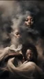 Placeholder: beautiful black women in white Smokey ethereal, heavenly background