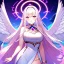 Placeholder: Clear focus, 8k, high quality, detailed, beautiful lighting, vibrant colors, white long hair, vibrant pink eyes, girl, wings, halo ring,