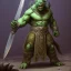 Placeholder: orc mage, Height 200cm, Weight 150kg, Skin color green, Has predator-like eyes, fangs, and claws. He holds a magic wand by both hands. He kills humans with ferocious accuracy. His intelligence is equal to that of a human. Wears robes of crude cloth