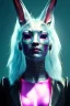 Placeholder: Medium Close Up Portrait, Front image. cyberpunk, rabbit mask, british woman, platinum hair. Latex suit army. white, pink, color. Sexy style. Color background, photo studio. Avatar image, highly detailed, concept art, smooth, unreal engine 5, ray tracing, RTX, lumen lighting, ultra detail, volumetric lighting, 3d, finely drawn, high definition, high resolution.