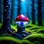 Placeholder: "Close up of a wonderful tiny Mushroom Tower home. Red and indigo with bright white, deep black and contrasting tones of gray magenta and violet colors. Illuminated bioluminescent forest. Professional painter, master at composition. small but detailed. broken, blurred background, voluminous lighting"