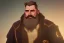 Placeholder: Other worldly bearded tall middle-aged man wearing many gold rings anda rugged long fur trimmed merchant's coat, full body, dark background, synamic lighting