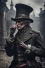 Placeholder: 70 years old victorian bloodborne soldier smoking a cigarette