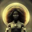 Placeholder: portrait, fantasy setting, woman, dark-skinned, indian, cheveux noir avec une mèche verte